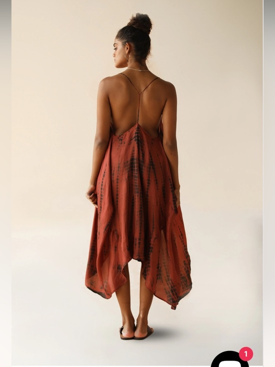 FARA Zen Silk High Low Dress Sz S/M red shibori tie dye beachy - Picture 3 of 11